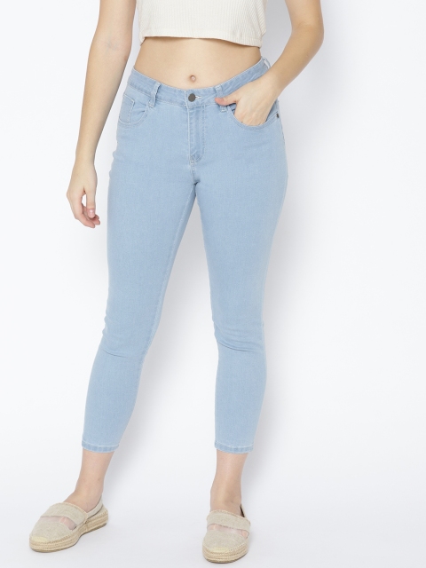 Women Blue Skinny Fit Mid-Rise Clean Look Cropped Stretchable Jeans