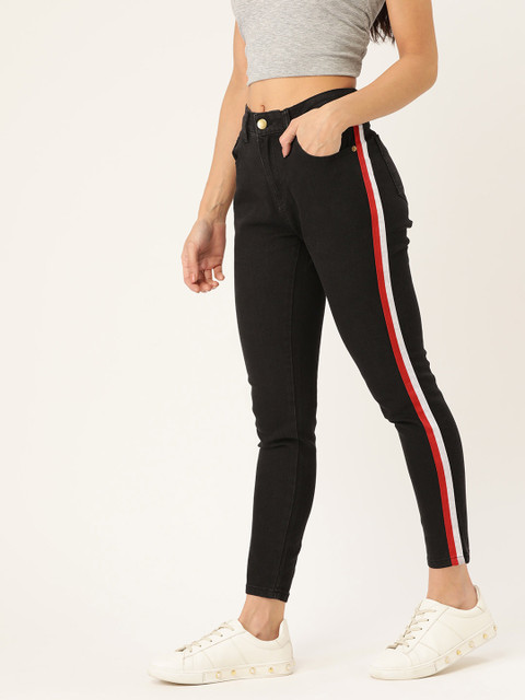 

DressBerry Women Black Skinny Fit Mid-Rise Clean Look Stretchable Jeans with Side Stripes