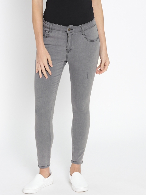 

DressBerry Women Charcoal Grey Skinny Fit Mid-Rise Cropped Stretchable Jeans