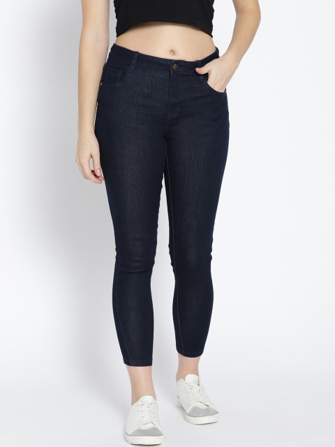 

DressBerry Women Navy Blue Skinny Fit Mid-Rise Clean Look Stretchable Cropped Jeans