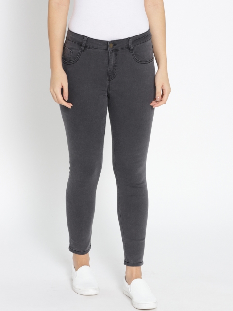 

DressBerry Women Charcoal Grey Skinny Fit Mid-Rise Clean Look Cropped Jeans