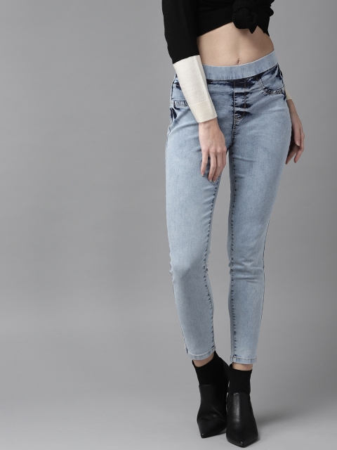 

The Roadster Lifestyle Co Women Blue Super Skinny Fit Washed Cropped Jeggings