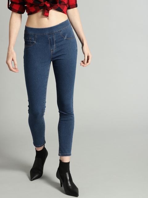 

Roadster Women Blue Solid Super Skinny Fit Cropped Jeggings