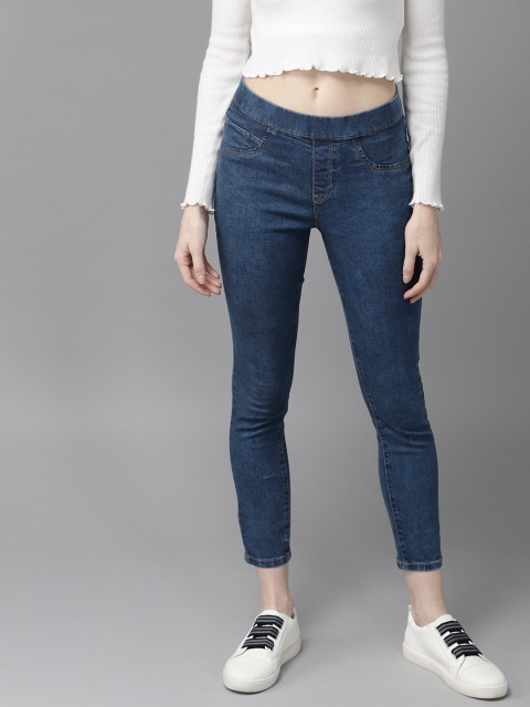

Roadster Women Navy Blue Super Skinny Fit Solid Cropped Jeggings