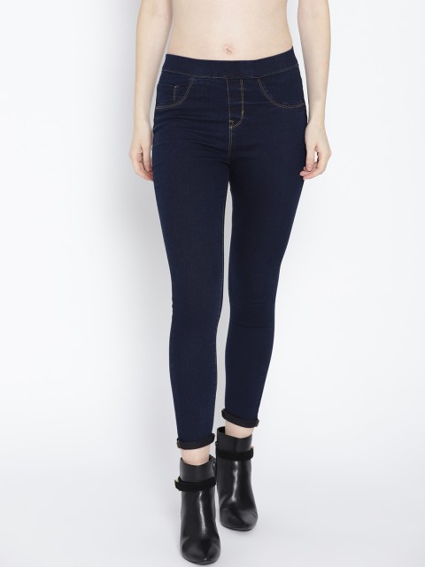 

Roadster Women Navy Blue Solid Super Skinny Fit Cropped Jeggings