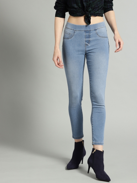 

The Roadster Lifestyle Co Women Blue Washed Super Skinny Fit Cropped Jeggings