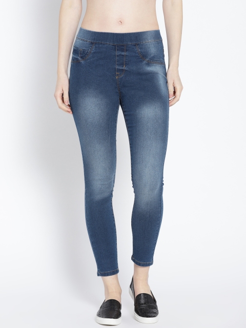 

The Roadster Lifestyle Co Women Blue Washed Super Skinny Fit Cropped Jeggings