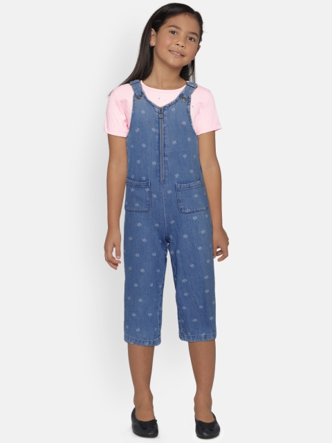

Marks & Spencer Girls Blue Printed Denim Dungarees