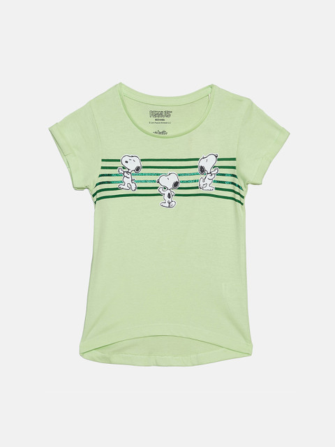 

Kids Ville Girls Black Peanuts Printed Round Neck Half Sleeve T-shirt, Green
