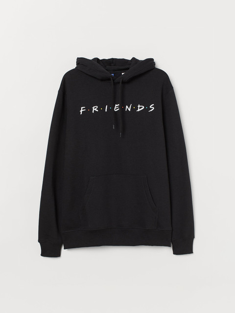 

H& M Men Black Printed Oversized Hooded Sweatshirt