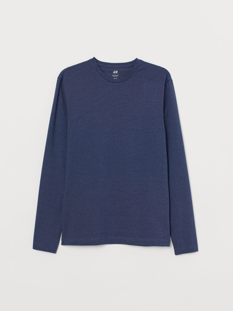 

H& M Men Blue Solid Long-sleeved Jersey Tshirt