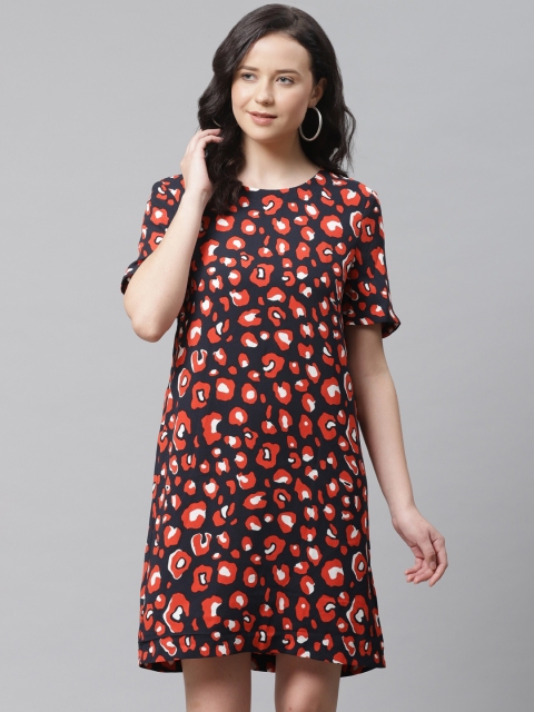 

Marks & Spencer Women Navy Blue & Orange Abstract Print Shift Dress