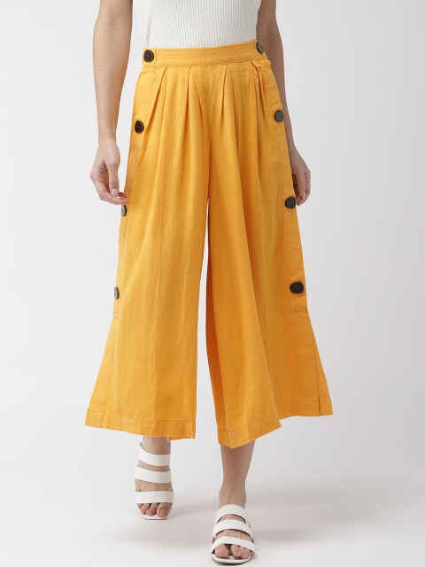 

Marks & Spencer Women Yellow Solid Cropped Wide Leg Palazzos