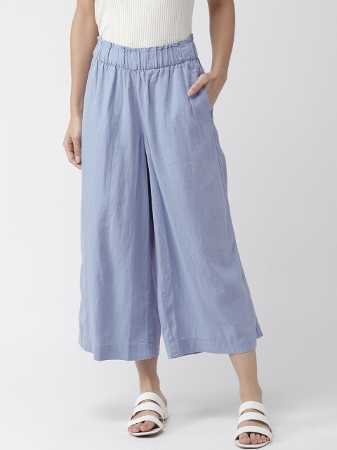 

Marks & Spencer Women Blue Wide Cropped Fit Solid Parallel Trousers