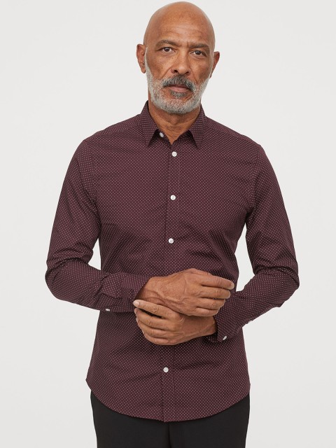 

H&M Men Red Printed Easy-Iron Shirt Slim Fit