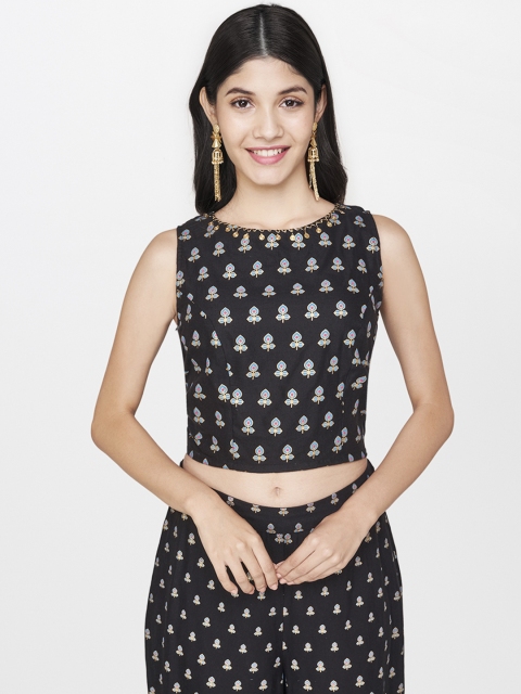 

Global Desi Women Black Printed Crop Top