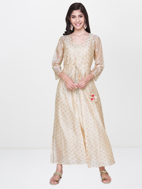 

Global Desi Women Beige Printed Straight Layered Kurta