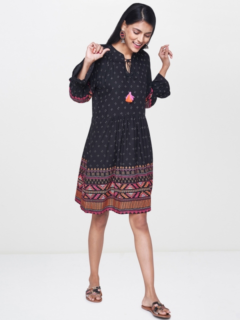 

Global Desi Women Black & Pink Fit and Flare Dress