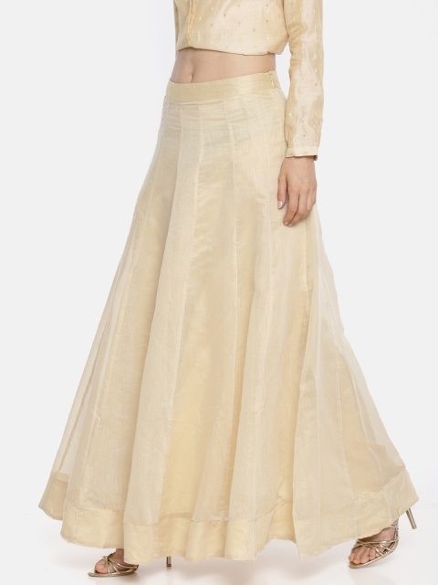 

Global Desi Women Beige Solid Flared Maxi Skirt