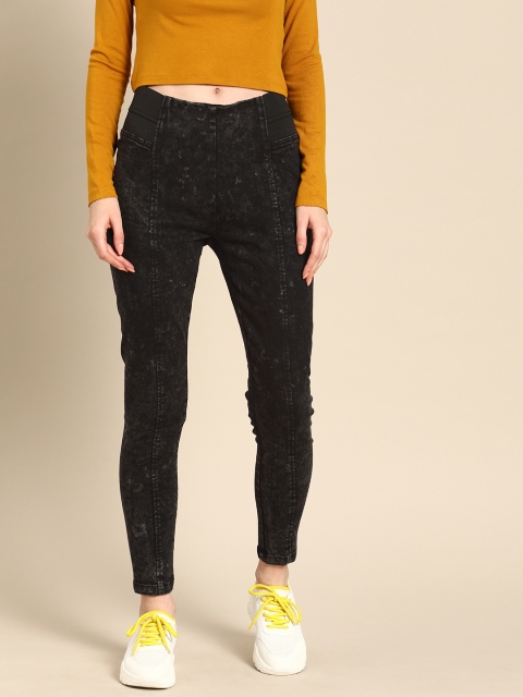

DressBerry Women Black Solid Skinny Fit Denim Washed Cropped Jeggings