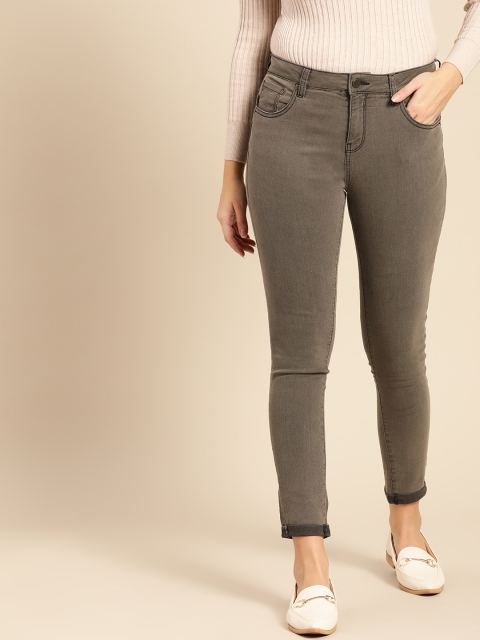 

DressBerry Women Brown Skinny Fit Mid-Rise Clean Look Stretchable Ankle Length Jeans