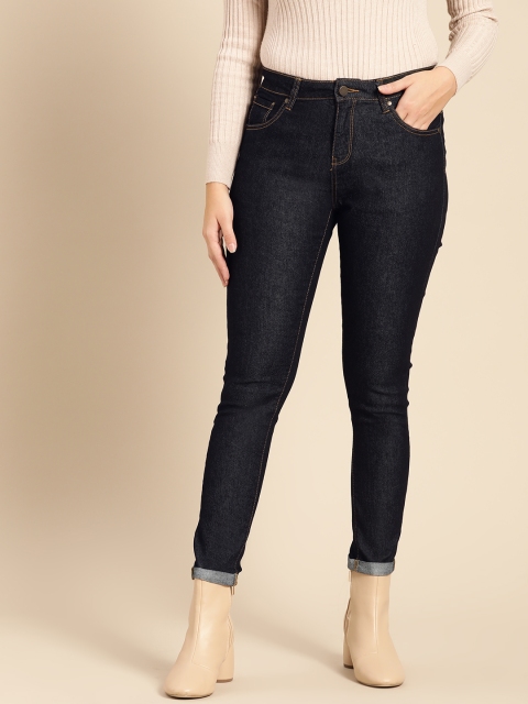 

DressBerry Women Navy Blue Skinny Fit Mid-Rise Clean Look Stretchable Ankle Length Jeans