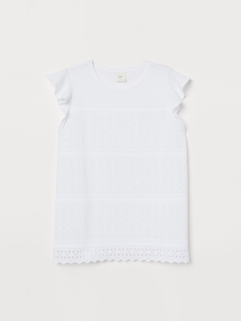 

H&M Women White Self Design Top With Broderie Anglaise
