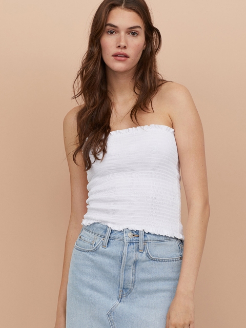 

H&M Women White Smocked Tube Top