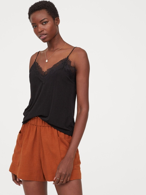 

H&M Women Black Solid Top With Lace