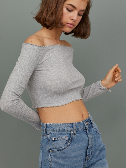 

H&M Grey Melange Off-The-Shoulder Top