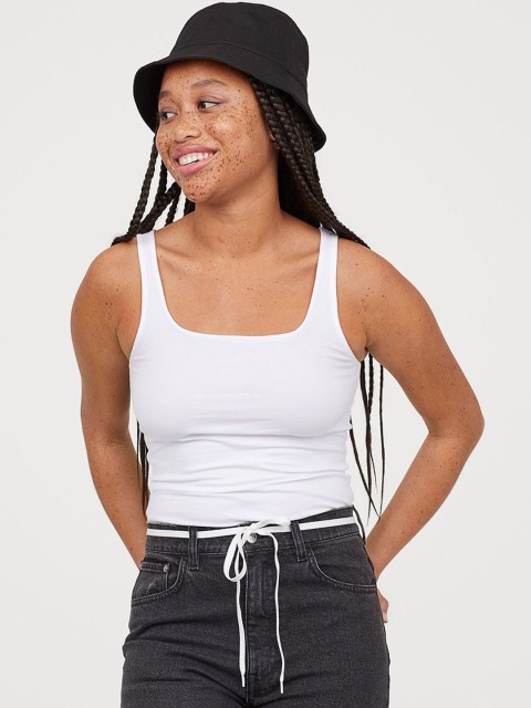 

H&M Women White Solid Cotton Jersey Vest Top