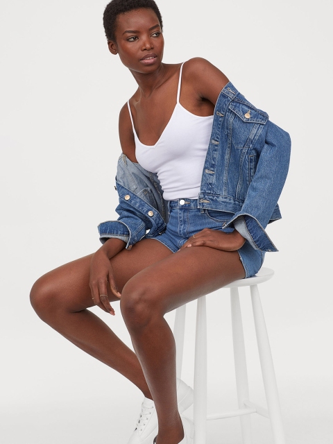 

H&M Women White Solid V-Neck Cotton Strappy Sustainable Top