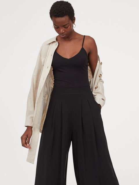 

H&M Women Black Solid V-neck Cotton Strappy Sustainable Top