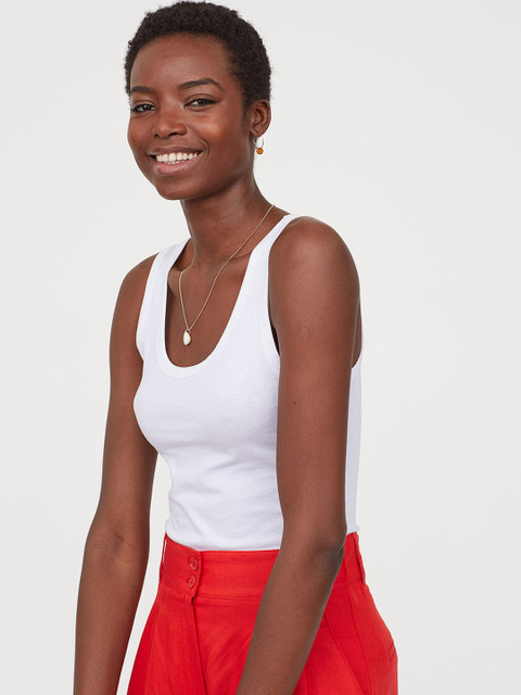 

H&M Women White Solid Cotton Vest Top