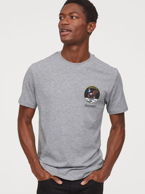 

H&M Men Grey Printed T-shirt