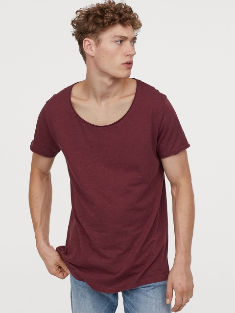 

H&M Men Red Raw-Edge T-shirt