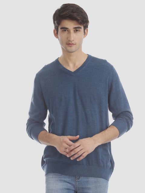 

GAP Mens V-Neck Sweater in Merino Wool, Blue