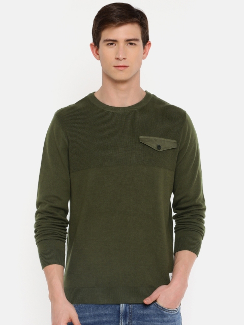 

Jack & Jones Men Olive Green Solid Pullover Sweater