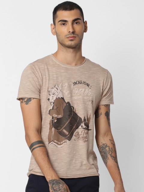 

Jack & Jones Men Beige Printed Round Neck T-shirt