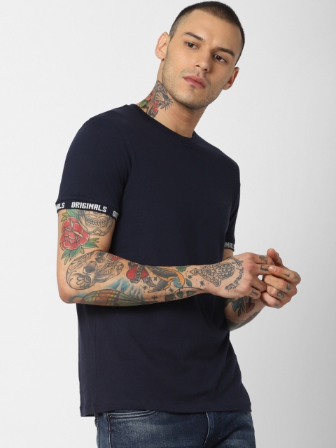 

Jack Jones Men Navy Blue Solid Round Neck Pure Cotton T-shirt