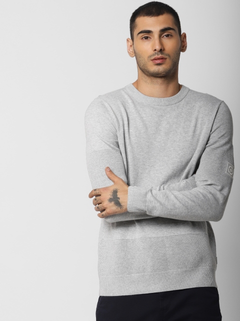 

Jack & Jones Men Grey Melange Self Design Sweater