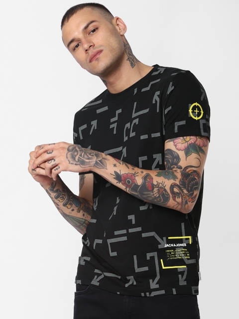 

Jack & Jones Men Black Printed Round Neck T-shirt