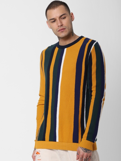 

Jack & Jones Men Yellow & Green Striped Sweater