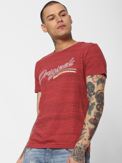 

Jack & Jones Men Rust Red Printed Round Neck T-shirt