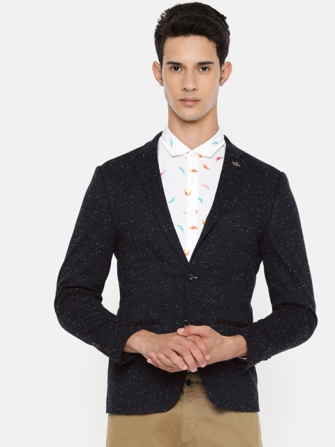 

Jack & Jones Men Navy Blue Melange Slim Fit Single Breasted Casual Blazer