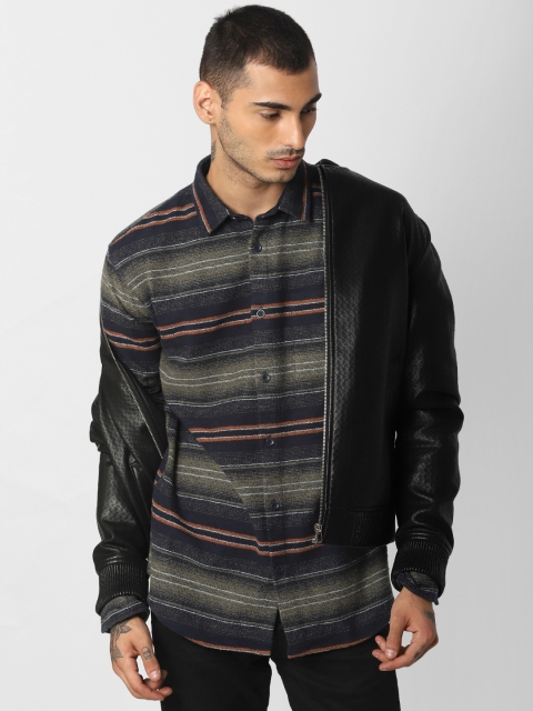 

Jack & Jones Men Navy Blue Slim Fit Striped Casual Shirt