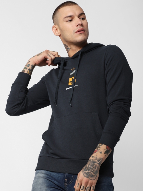 

Jack & Jones Men Navy Blue Solid Hooded Pullover Sweatshirt
