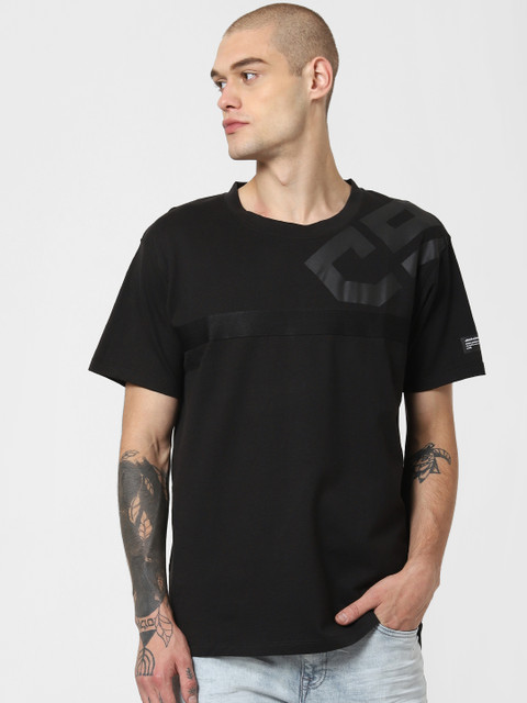 

Jack Jones Men Black Solid Round Neck Pure Cotton T-shirt