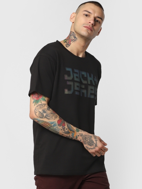 

Jack & Jones Men Black Printed Slim Fit Round Neck T-shirt