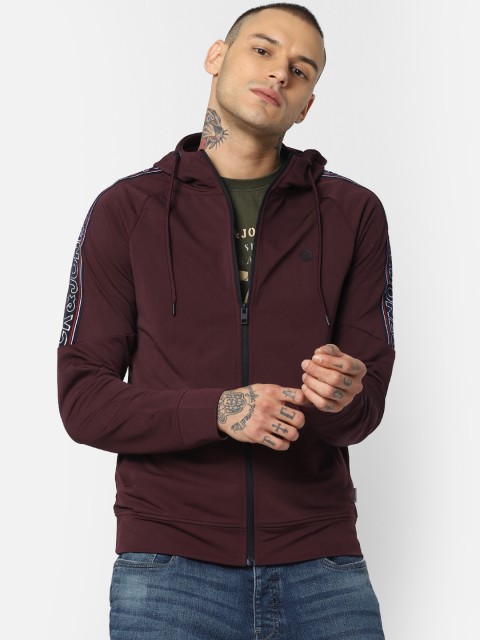 

Jack & Jones Men Burgundy Solid Hooded Sweatshirt